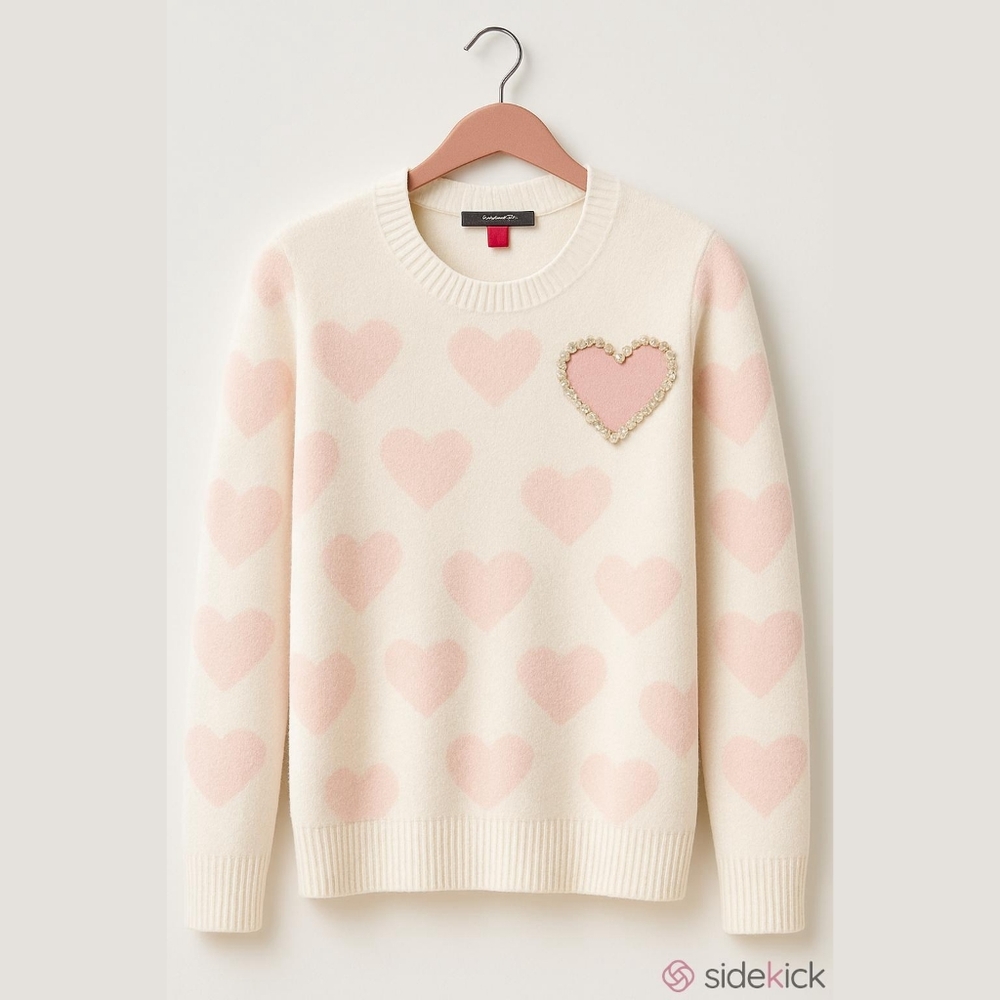 Vince Camuto Pink Heart Sweater Women's Size Medium Very Soft